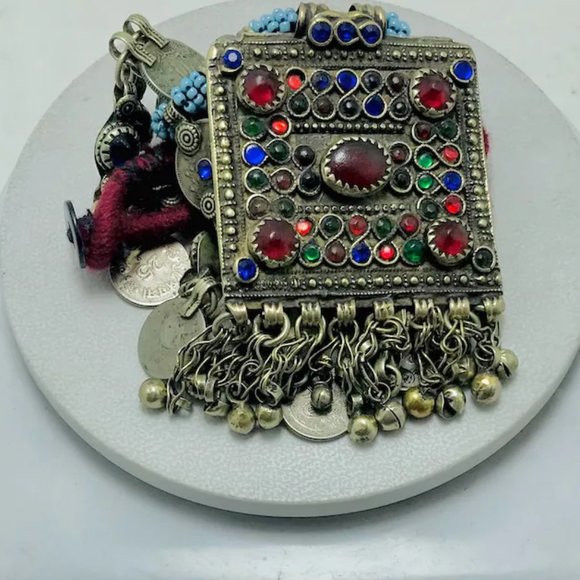 Tribal Handmade Beaded Chain Necklace With Long Tassels and Coins - Picture 11 of 12